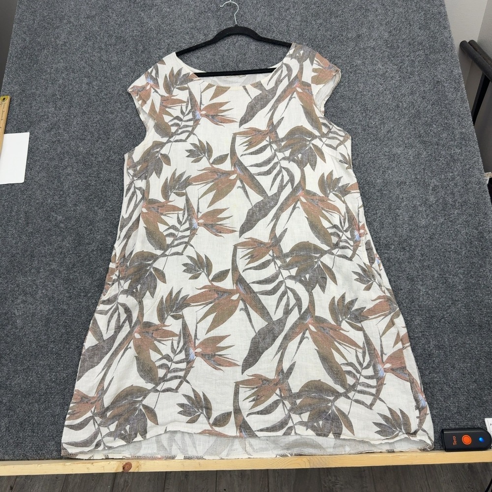 Lungo L'Arno Dress Womens 1X White Linen Cotton Bird of Paradise Lagenlook Italy